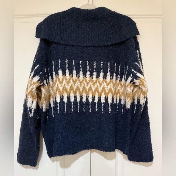 J.CREW Fair Isle Johnny Collar Sweater In Bouclé Yarn Navy Women’s Sz L NWT - Picture 2 of 7